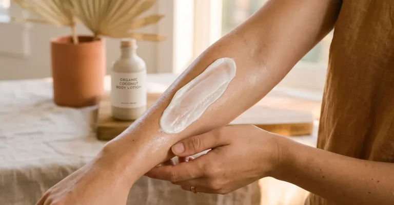 Bodylotion wird nach dem Duschen auf die Haut aufgetragen